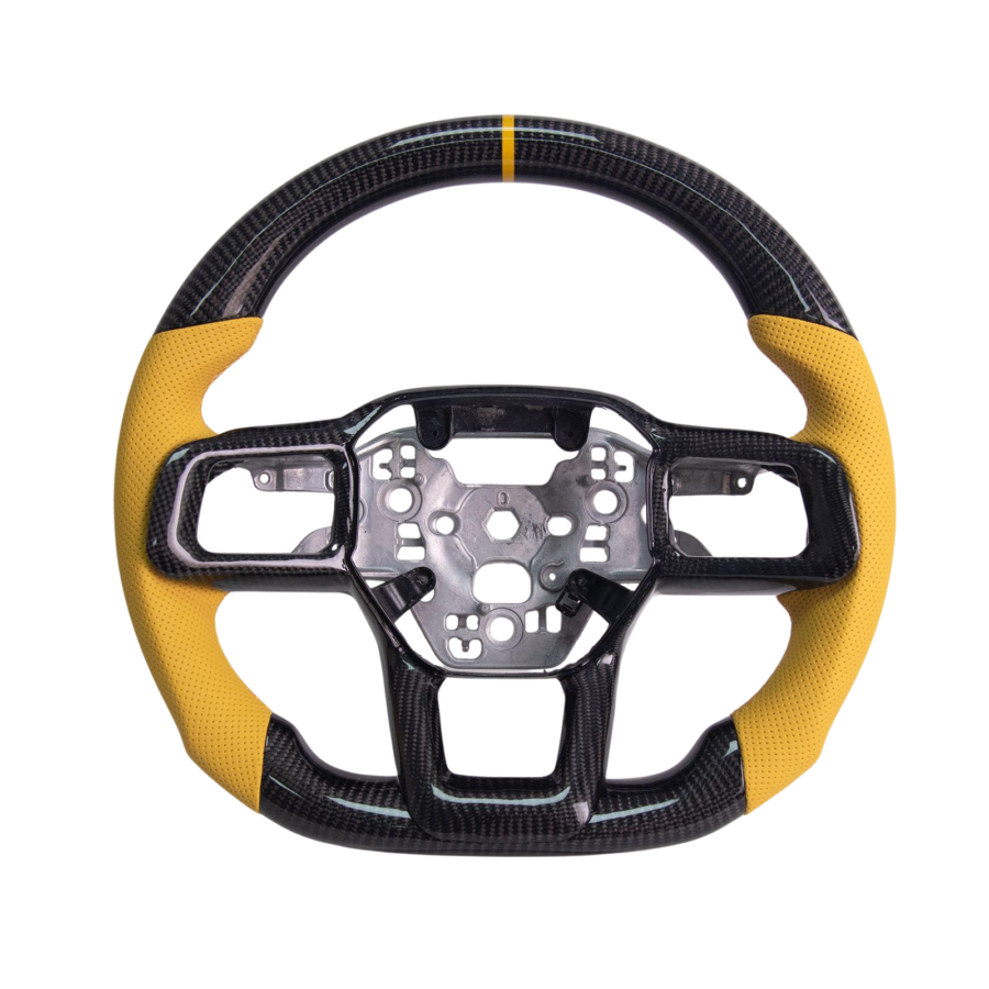 Mustang Yellow Leather Yellow Stitching Carbon Fiber Steering Wheel for S650 Mustang