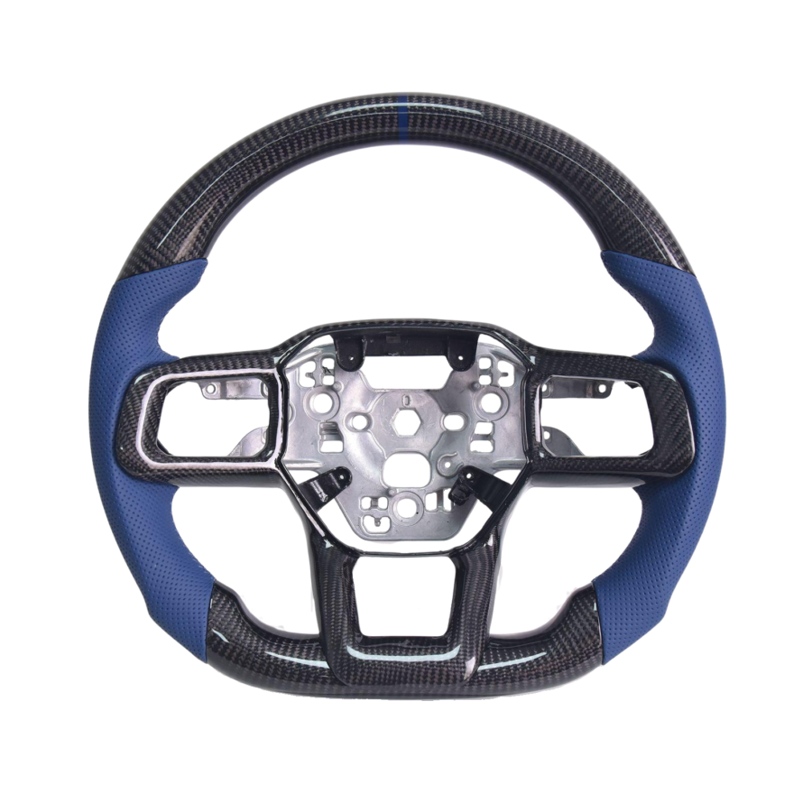 Mustang Blue Leather Blue Stitching Carbon Fiber Steering Wheel for S650 Mustang