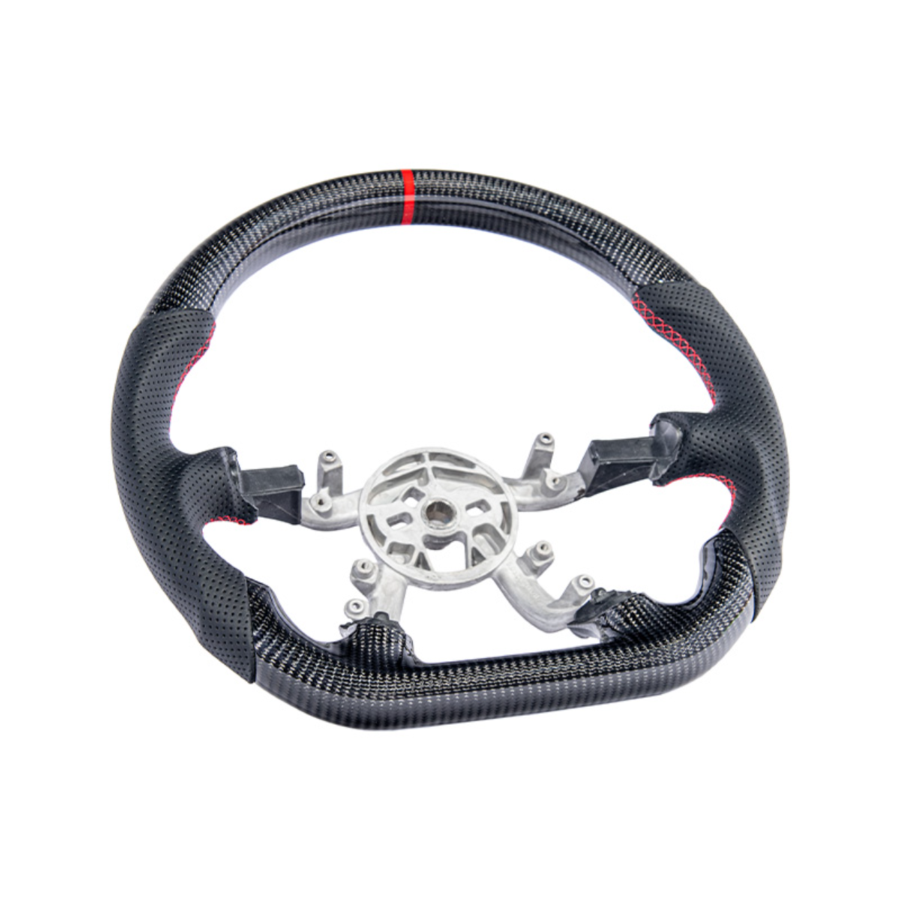 Extreme Online Store Corvette C5 Carbon Fiber Steering Wheel Black Perforated Leather Red Center Stripe - Image 2