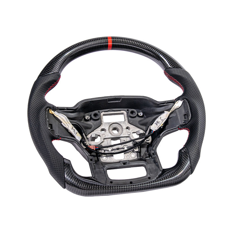 F-150 CARBON FIBER Perforated Leather Red Stripe Steering Wheel - Image 2