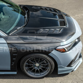 EOS 2022-Up Honda Civic JDM Varis Style CARBON FIBER Front Vented Hood w/ Fender - Image 9