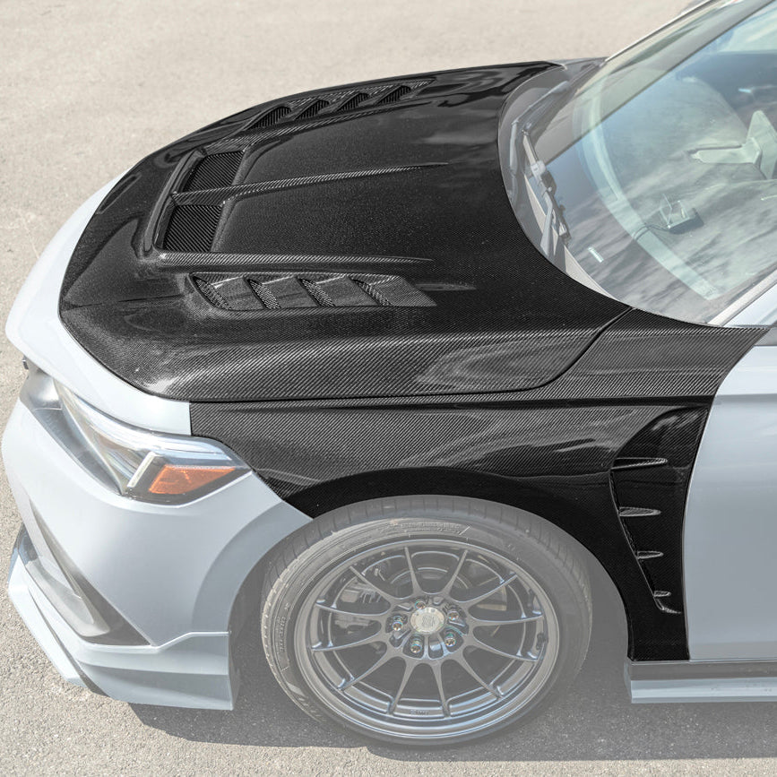 EOS 2022-Up Honda Civic JDM Varis Style CARBON FIBER Front Vented Hood w/ Fender - Image 2