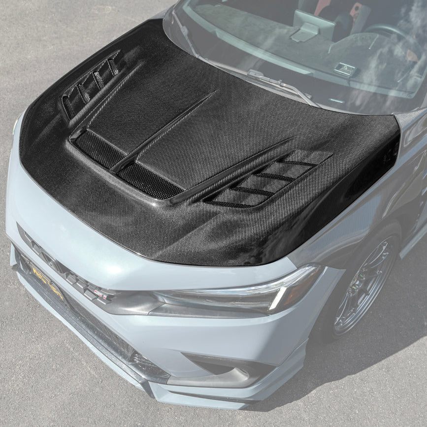EOS 2022-Up Honda Civic JDM Varis Style Front Vented Bumper Hood - Image 1