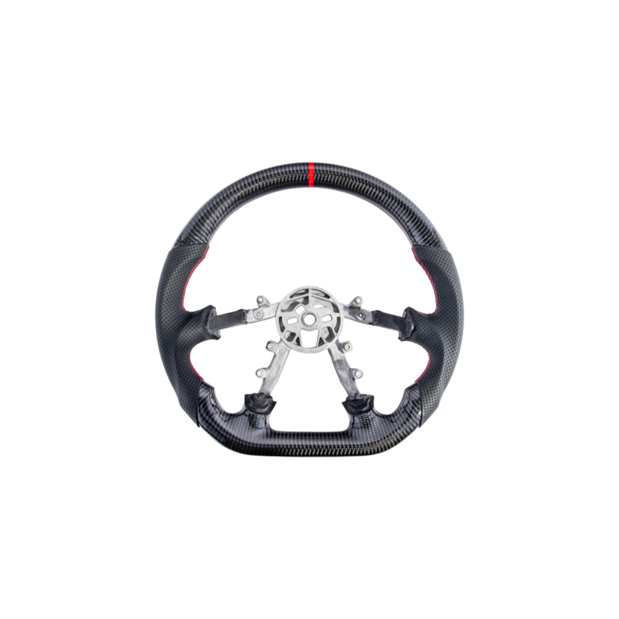 Extreme Online Store Corvette C5 Carbon Fiber Steering Wheel Black Perforated Leather Red Center Stripe