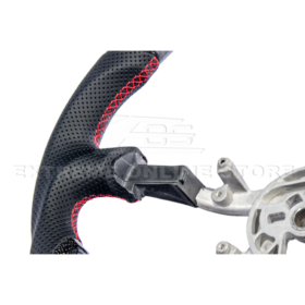 Extreme Online Store Corvette C5 Carbon Fiber Steering Wheel Black Perforated Leather Red Center Stripe - Image 9