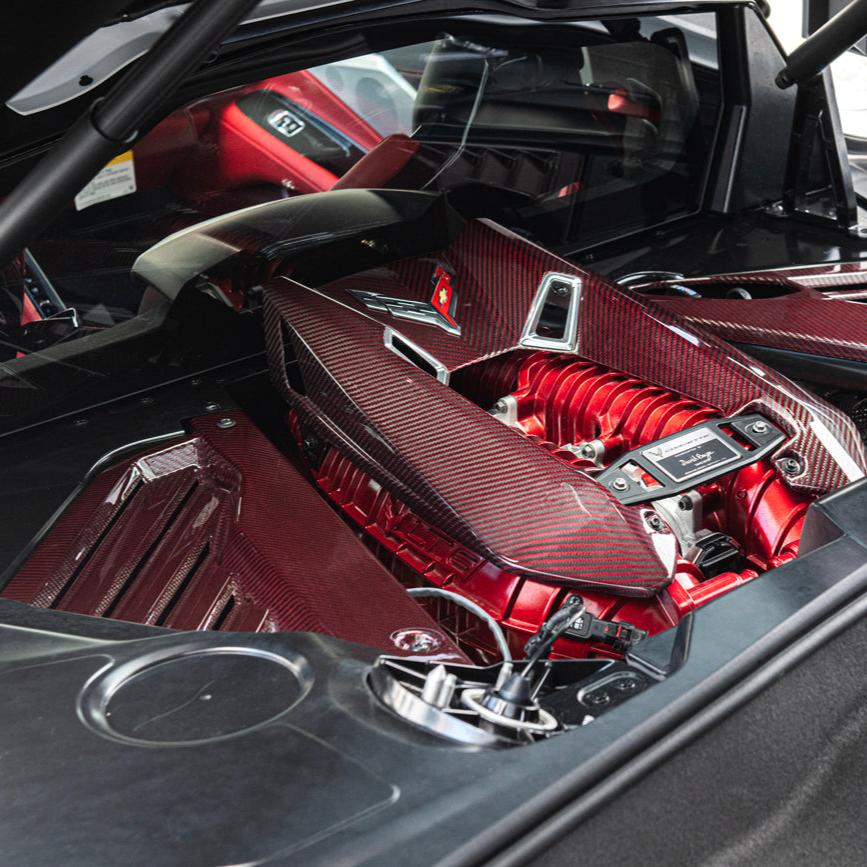 EOS Corvette C8 Z06 Coupe DRY Red Carbon Engine & Bay Panel Cover - Image 1