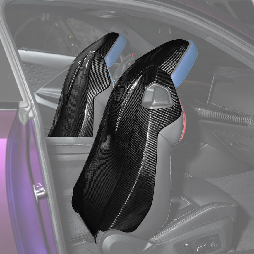 EOS BMW G87 G82 M2 M4 Dry CARBON FIBER Tape-On Full Seat Back Cover Pair - Image 1