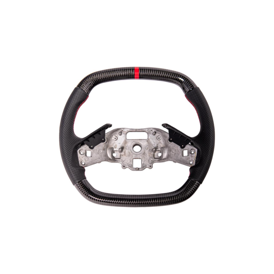 Extreme Online Store Corvette C8 CARBON FIBER Perforated Leather Red Stripe Steering Wheel for C8 Corvette