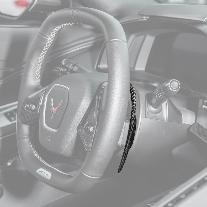 EOS 2020-Up Corvette C8 DRY CARBON FIBER Steering Wheel Paddle Shifters Replacement - Image 1