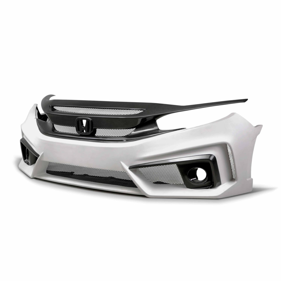 Seibon TT-Style Fiberglass/Carbon Fiber Front Bumper For 2016-2021 Honda Civic 4 Dr
