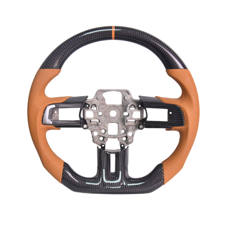 EOS 2015-23 Mustang Brown Leather Brown Stitching Carbon Fiber Steering Wheel