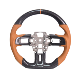 FFP 2015-2023 Ford Mustang S550 Carbon Fiber Brown Leather Brown Stitching Steering Wheel - image 2