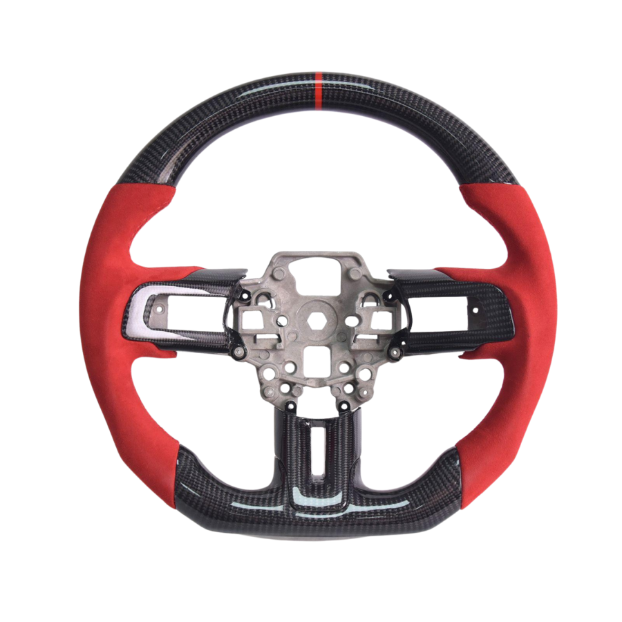 Mustang Red Suede Leather Carbon Fiber Steering Wheel
