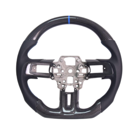 FFP 2015-2023 Ford Mustang S550 Carbon Fiber Black Leather Blue Stitching Steering Wheel - image 2