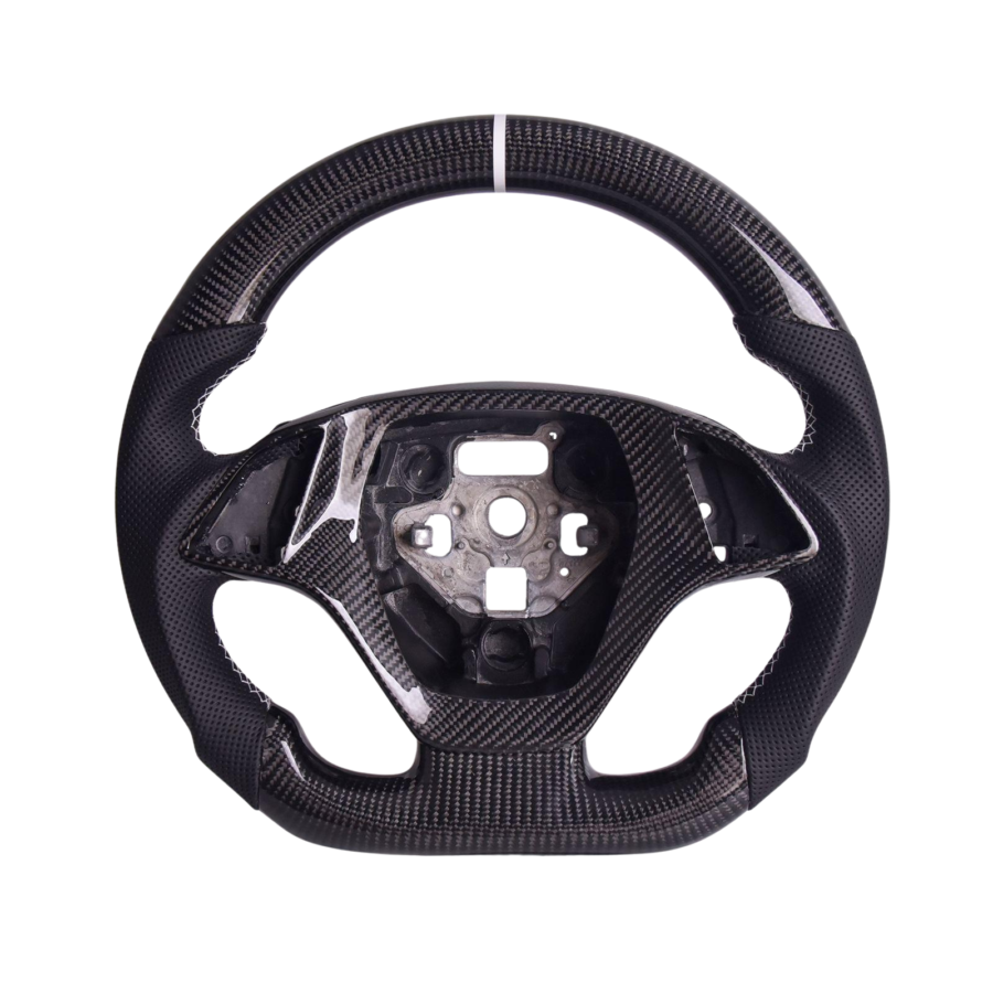 Extreme Online Store Corvette C7 Black Leather White Stitching Carbon Fiber Steering Wheel