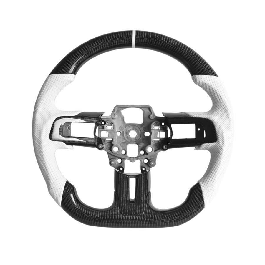 EOS 2015-23 Mustang White Leather White Stitching Carbon Fiber Steering Wheel
