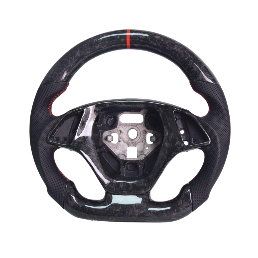 Extreme Online Store Corvette C7 Black Leather Red Stitching Forged Carbon Fiber Steering Wheel