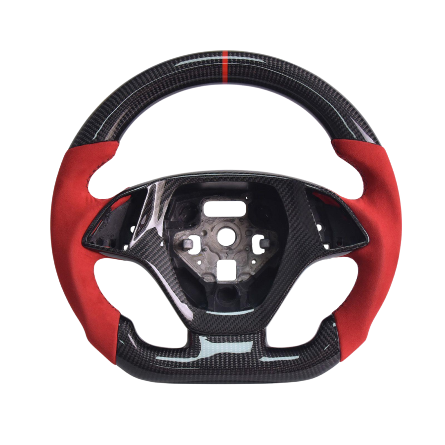 Extreme Online Store Corvette C7 Red Suede Leather Black Stitching Forged Carbon Fiber Steering Wheel