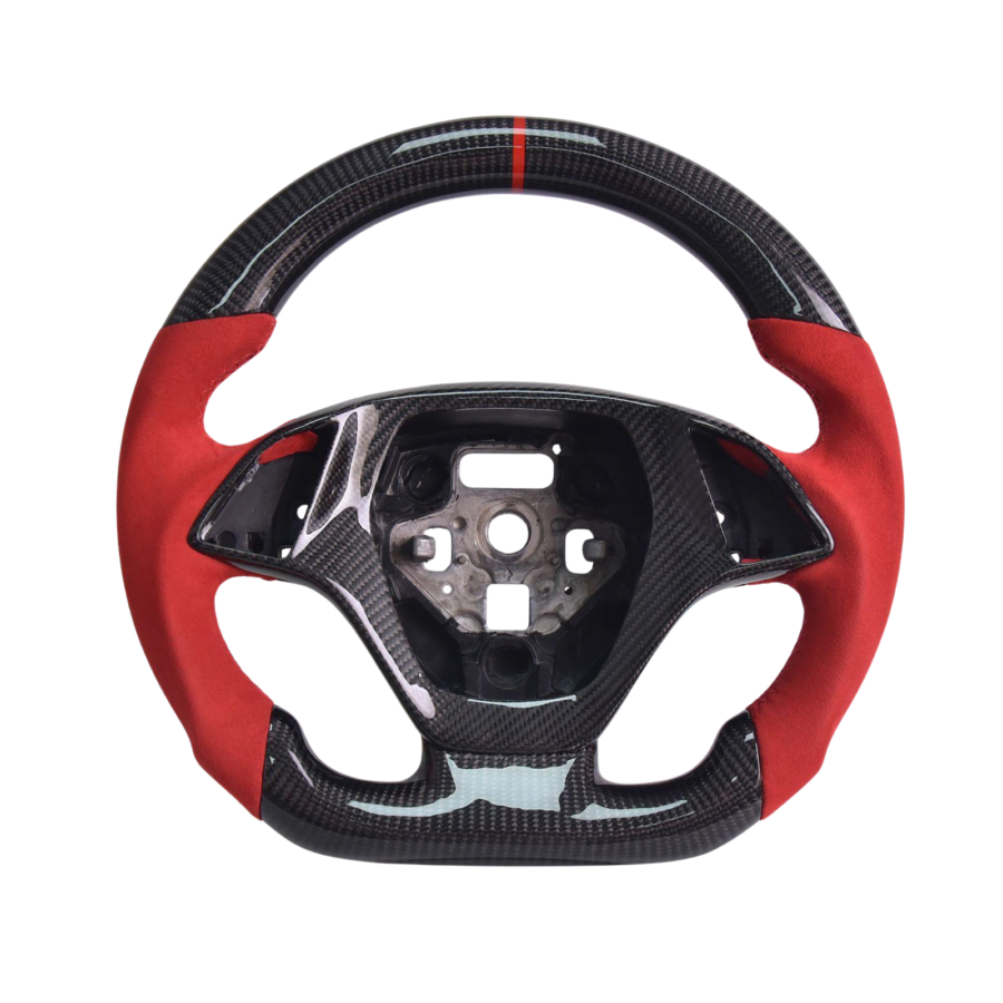 Extreme Online Store Corvette C7 Red Suede Leather Red Stitching Forged Carbon Fiber Steering Wheel