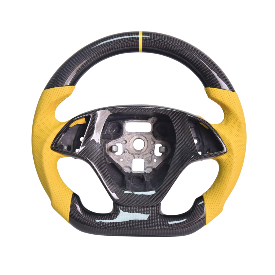 Extreme Online Store Corvette C7 Yellow Leather Yellow Stitching Carbon Fiber Steering Wheel