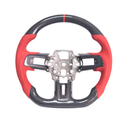 FFP 2015-2017 Ford Mustang S550 Carbon Fiber Red Suede Black Stitching Steering Wheel