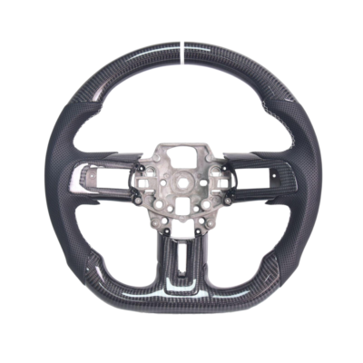 FFP 2015-2017 Ford Mustang S550 Carbon Fiber Black Leather White Stitching Steering Wheel