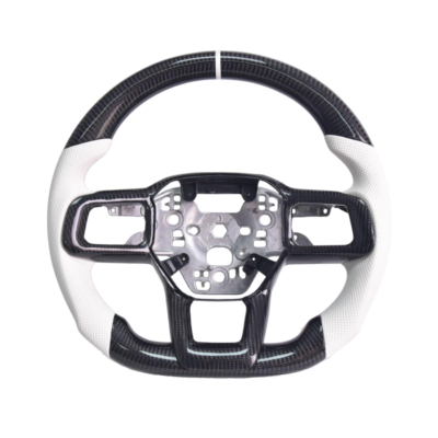 FFP 2024-Up Ford Mustang S650 Carbon Fiber White Leather White Stitching Steering Wheel