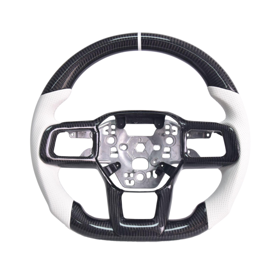Mustang White Leather White Stitching Carbon Fiber Steering Wheel