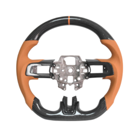 FFP 2015-2023 Ford Mustang S550 Carbon Fiber Brown Leather Brown Stitching Steering Wheel - image 1