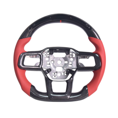 FFP 2024-Up Ford Mustang S650 Carbon Fiber Red Leather Red Stitching LED Steering Wheel