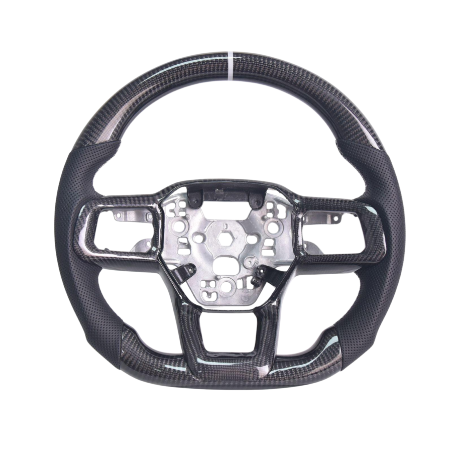 Mustang Black Leather Gray Stitching Carbon Fiber Steering Wheel