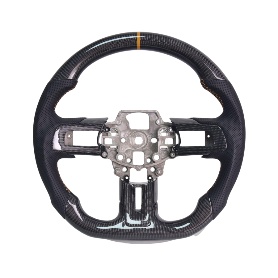 EOS 2015-23 Mustang Black Leather Brown Stitching Carbon Fiber Steering Wheel