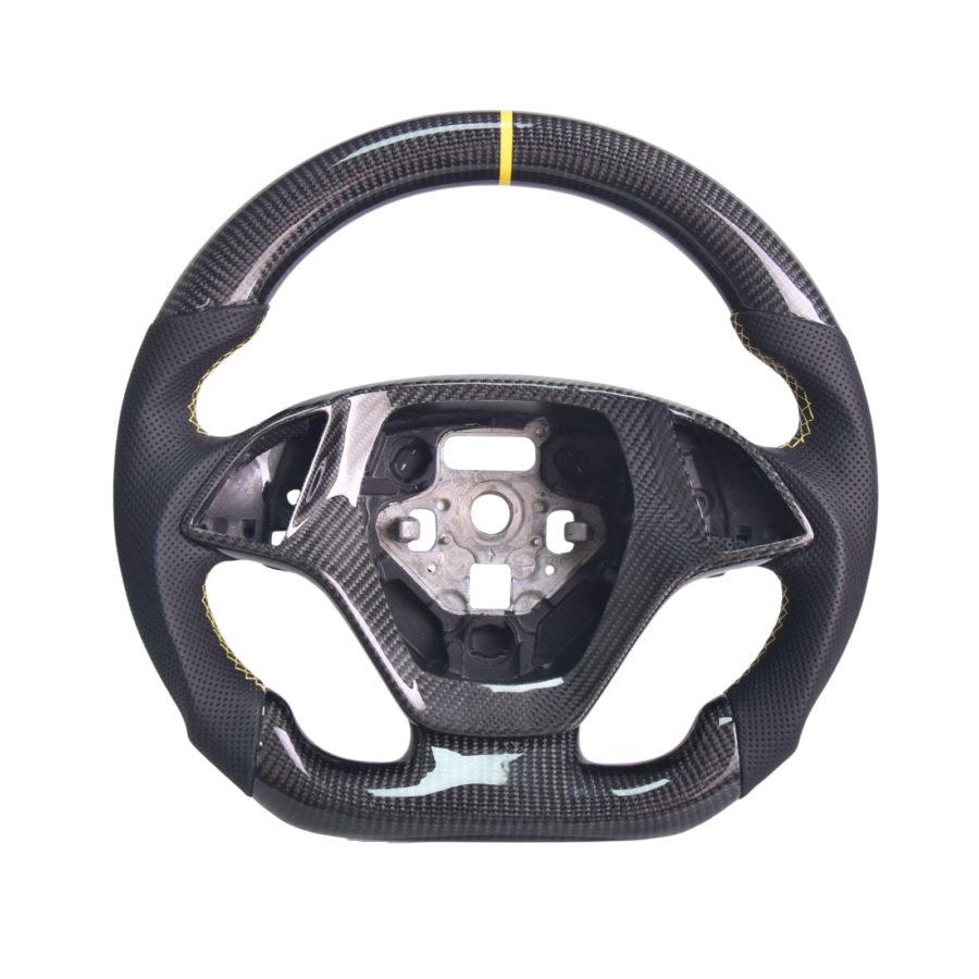 Extreme Online Store Corvette C7 Black Leather Yellow Stitching Carbon Fiber Steering Wheel