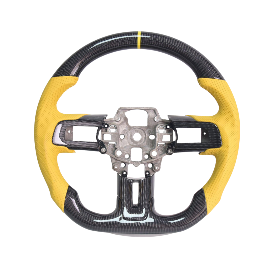 EOS 2015-17 Mustang Yellow Leather Yellow Stitching Carbon Fiber Steering Wheel