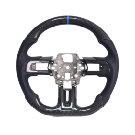 EOS 2015-23 Mustang Black Leather Blue Stitching Carbon Fiber Steering Wheel