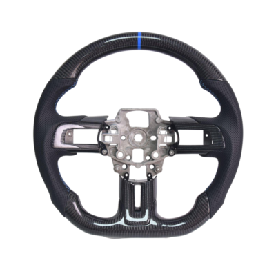 EOS 2015-23 Mustang Black Leather Blue Stitching Carbon Fiber Steering Wheel