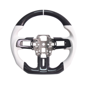 EOS 2015-23 Mustang White Leather White Stitching Carbon Fiber Steering Wheel