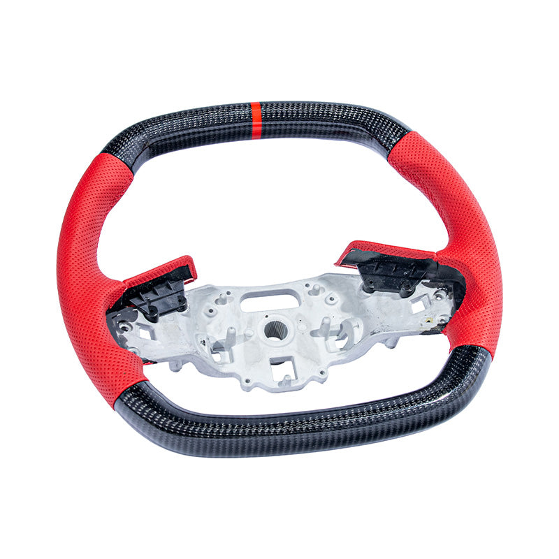 Extreme Online Store EOS Corvette C8 CARBON FIBER Red Perforated Leather Stripe Steering Wheel for C8 Corvette - Image 2