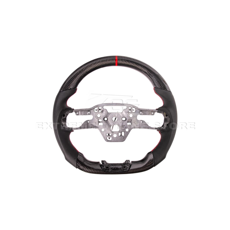 Mustang CARBON FIBER Perforated Leather Red Stripe Steering Wheel - Image 3
