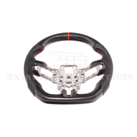 FFP 2015-2023 Ford Mustang S550 Carbon Fiber Black Leather Red Stitching Steering Wheel - image 3