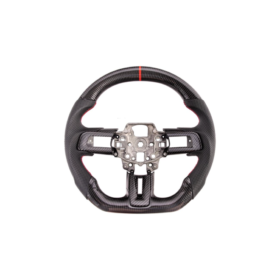 FFP 2015-2023 Ford Mustang S550 Carbon Fiber Black Leather Red Stitching Steering Wheel - image 9