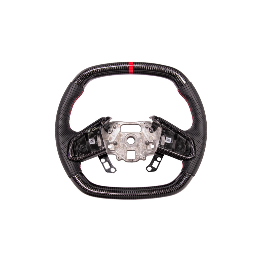 Extreme Online Store EOS Corvette C8 CARBON FIBER Perforated Leather Red Stripe Steering Wheel for C8 Corvette - Image 2