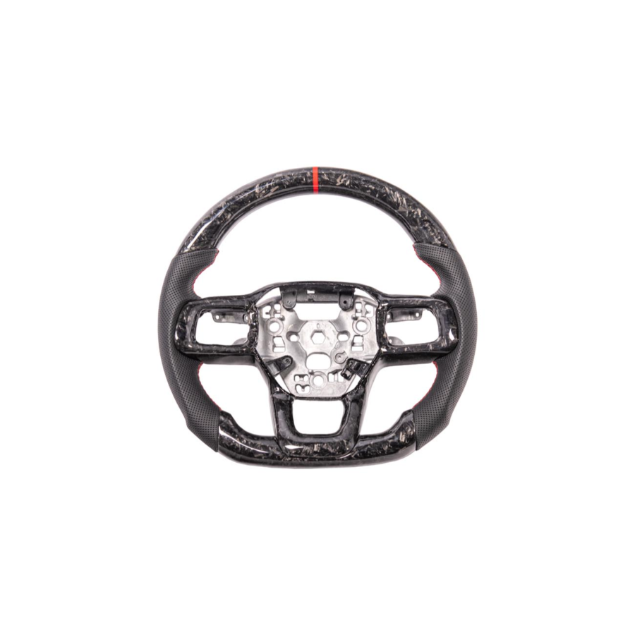 Mustang Forged CARBON FIBER Perforated Leather Red Stripe Steering Wheel