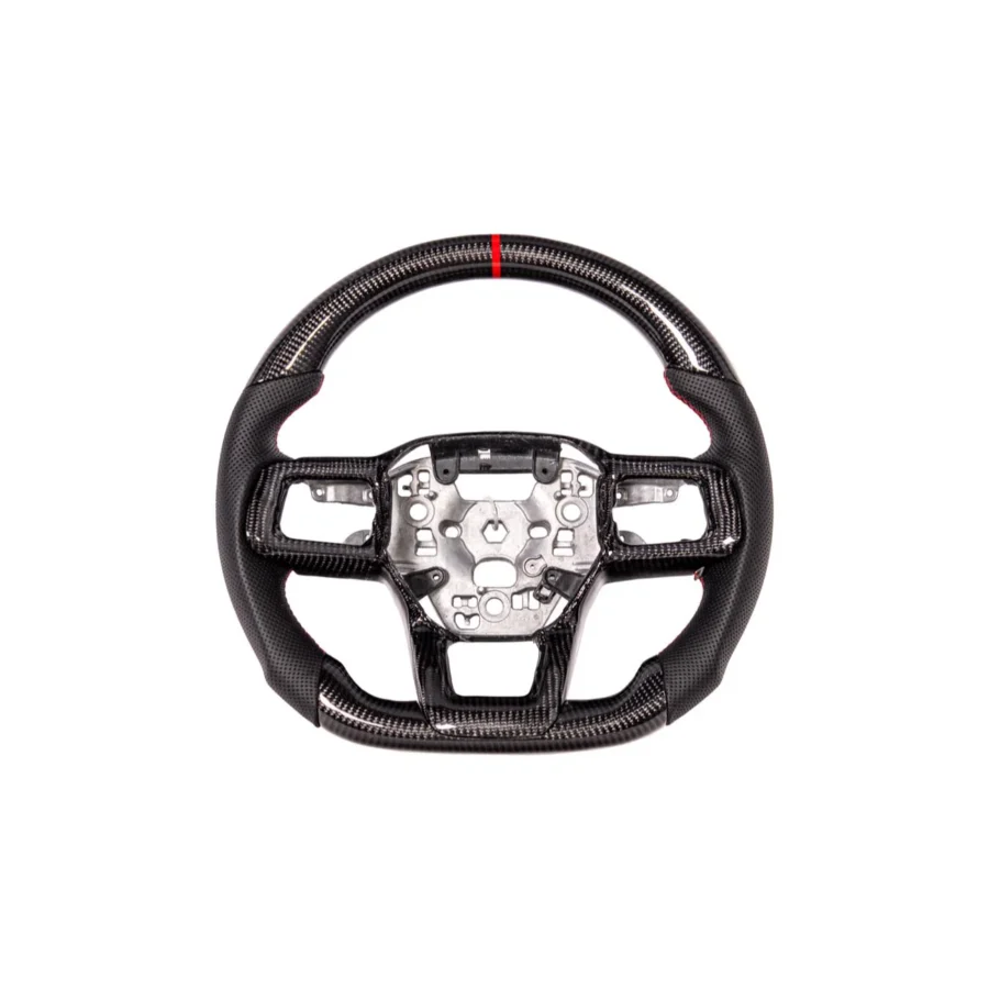 FFP Mustang S650 Carbon Fiber Perforated Leather Red Stripe Steering Wheel for S650 Mustang