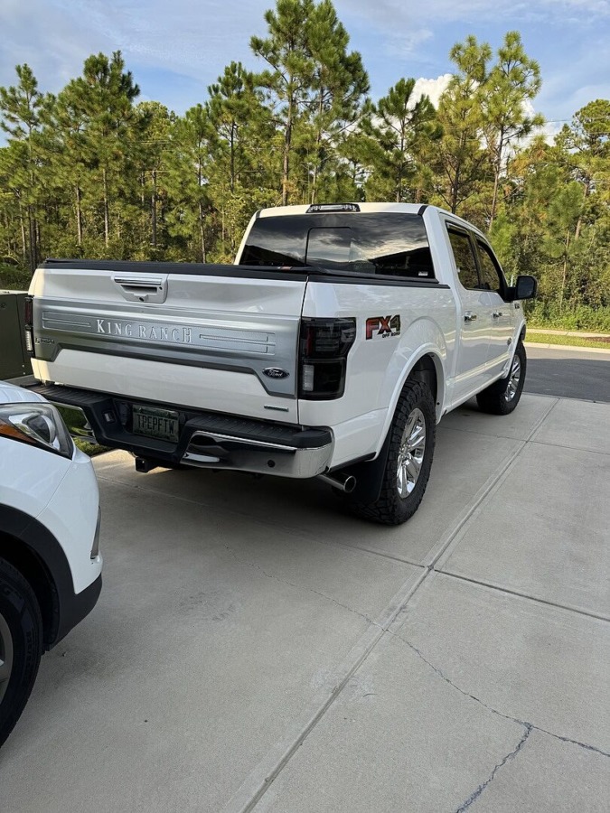 Morimoto XB LED Tail Lights installed on white King Ranch FX4 F-150