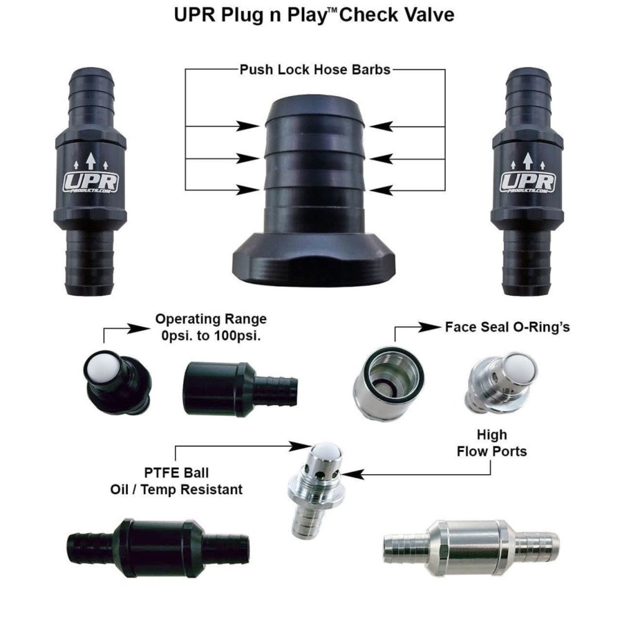 UPR Products UPR Pro-Series Billet Check Valve 5/8" (17mm) - 0 PSI Cracking, 0-100 PSI Operating