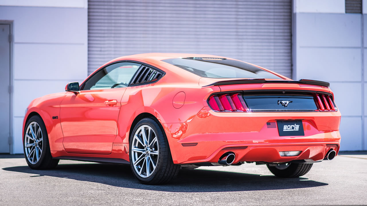 Borla ATAK Cat-Back Exhaust &mdash; 2015-2023 Ford Mustang EcoBoost (140585) installed on vehicle