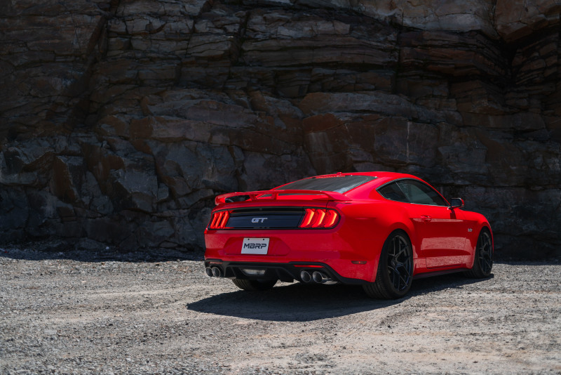 2018-2022 Ford Mustang GT with the MBRP S72053CF cat-back exhaust installed
