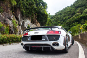 DarwinPRO 2006-2015 Audi R8 Partial Carbon Fiber Rear Bumper With Exhaust Tips DarwinPRO (DPGT) Fits Coupe | Spyder - image 1