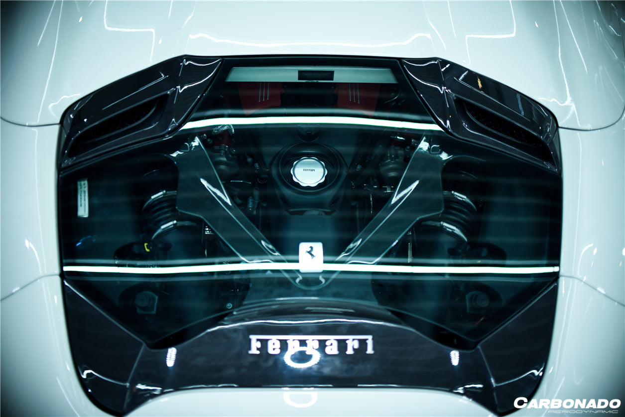 DarwinPro Aerodynamics DarwinPRO Autoclave Carbon Fiber Engine Hood With Glass Carbonado (CPO) Fits: 488 Spider, Pista